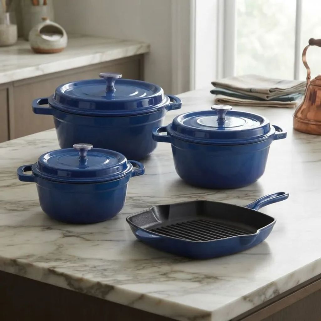 Jogo de Panelas Ferro 4un Azul Estilo Le Creuset  