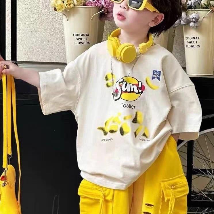 Coreano coreano roupas infantis meninos Street Wear terno de manga curta crianças versão coreana camiseta pequenas roupa