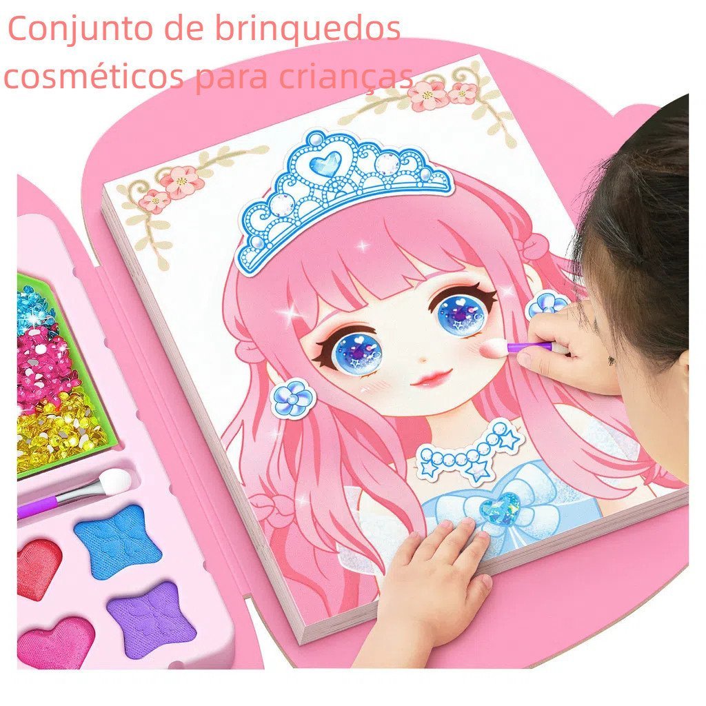 Conjunto de brinquedos cosméticos infantis princesa caixa de maquiagem presente de aniversário para meninas