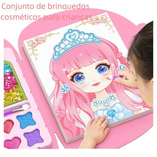 Conjunto de brinquedos cosméticos infantis princesa caixa de maquiagem presente de aniversário para meninas