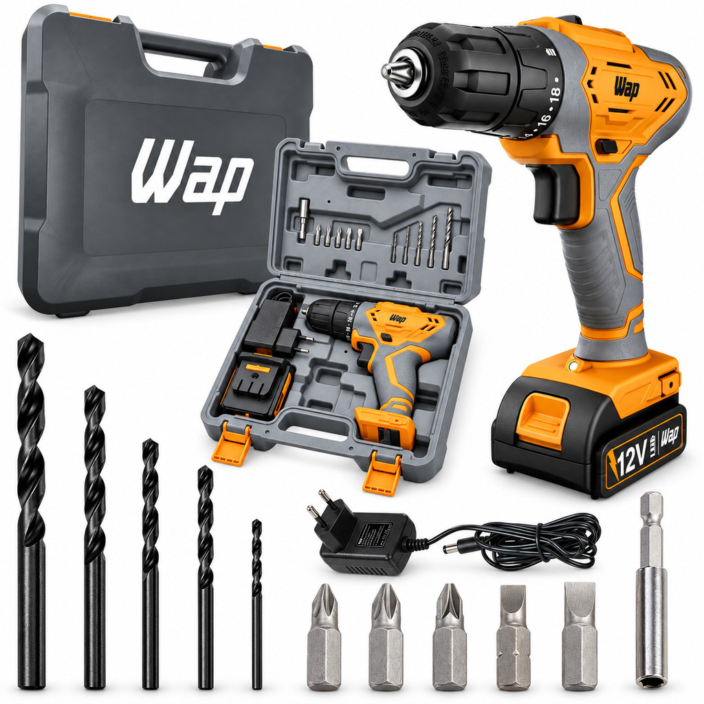 Parafusadeira Furadeira WAP 12V WF12K3.2 com Bateria Maleta e Acessórios