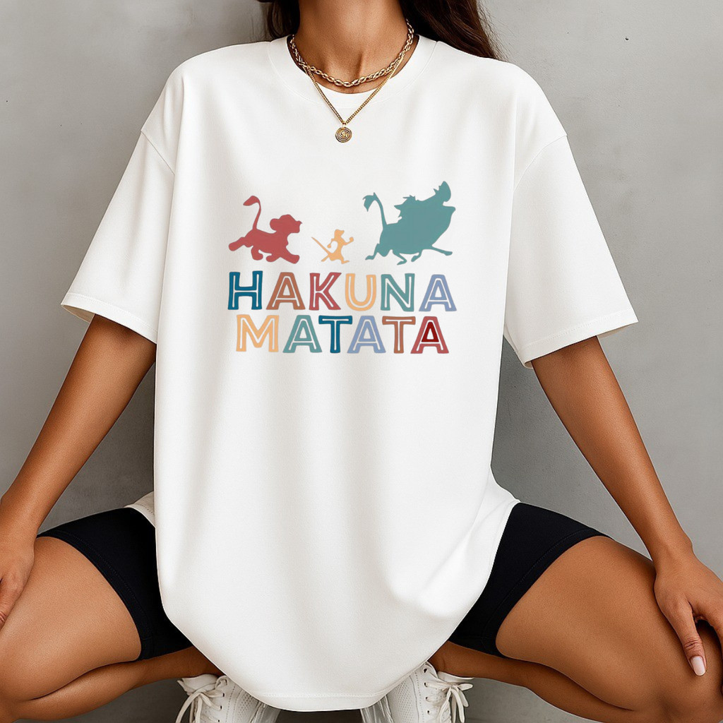 Camiseta em algodão Camiseta Oversized Feminina Hakuna Matata camiseta algodão feminina