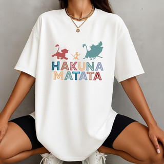 Camiseta em algodão Camiseta Oversized Feminina Hakuna Matata camiseta algodão feminina