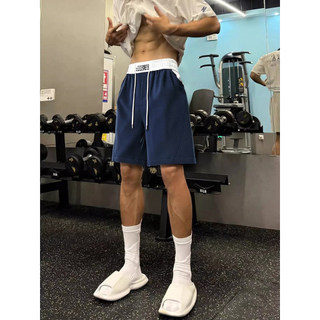 Shorts esportivos masculinos verão americano Retro perna larga cordão calças de cinco pontos Casual correndo estudante n