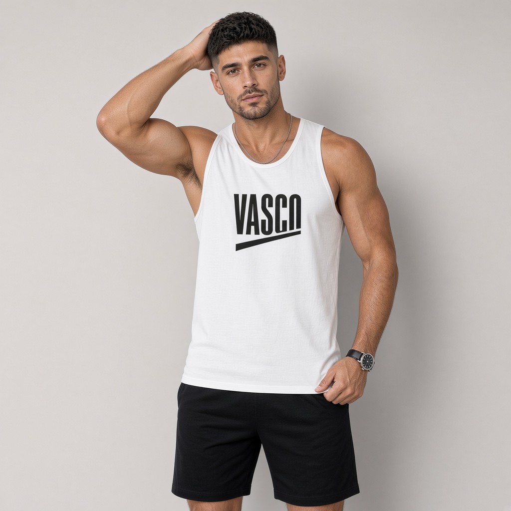 Regata Masculina Estampada Vasco 100% Algodão Academia Premium Casual Streetwear Verão Camiseta Cavada