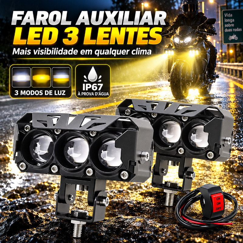 Par Farol De milha Moto Super Led 18000 Lumes Olho de Lente Auxiliar De Cor Dupla,Neblina Lampada