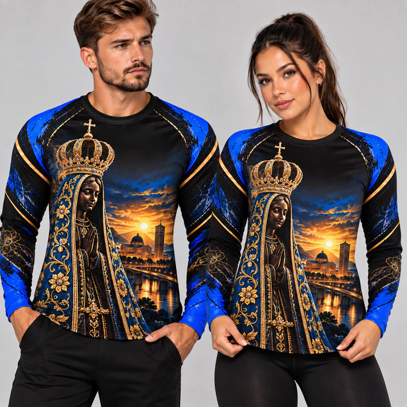 Camiseta Camisa Blusa Agro Pesca Nossa Senhora Aparecida Padroeira do Brasil Azul — imagem 1