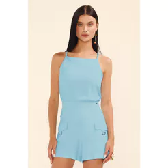 Short Feminino Bolsos Com Fivela Marialícia Azul