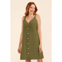 Vestido Feminino Curto Botões Frontais Marialícia Verde