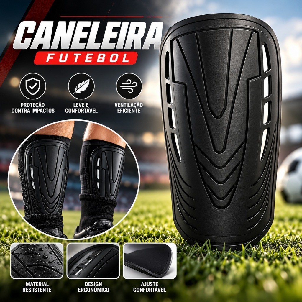 Caneleira de Futebol Reforçada Confortável Leve Proteção Para Jogador Treino e Partida Tamanho Único