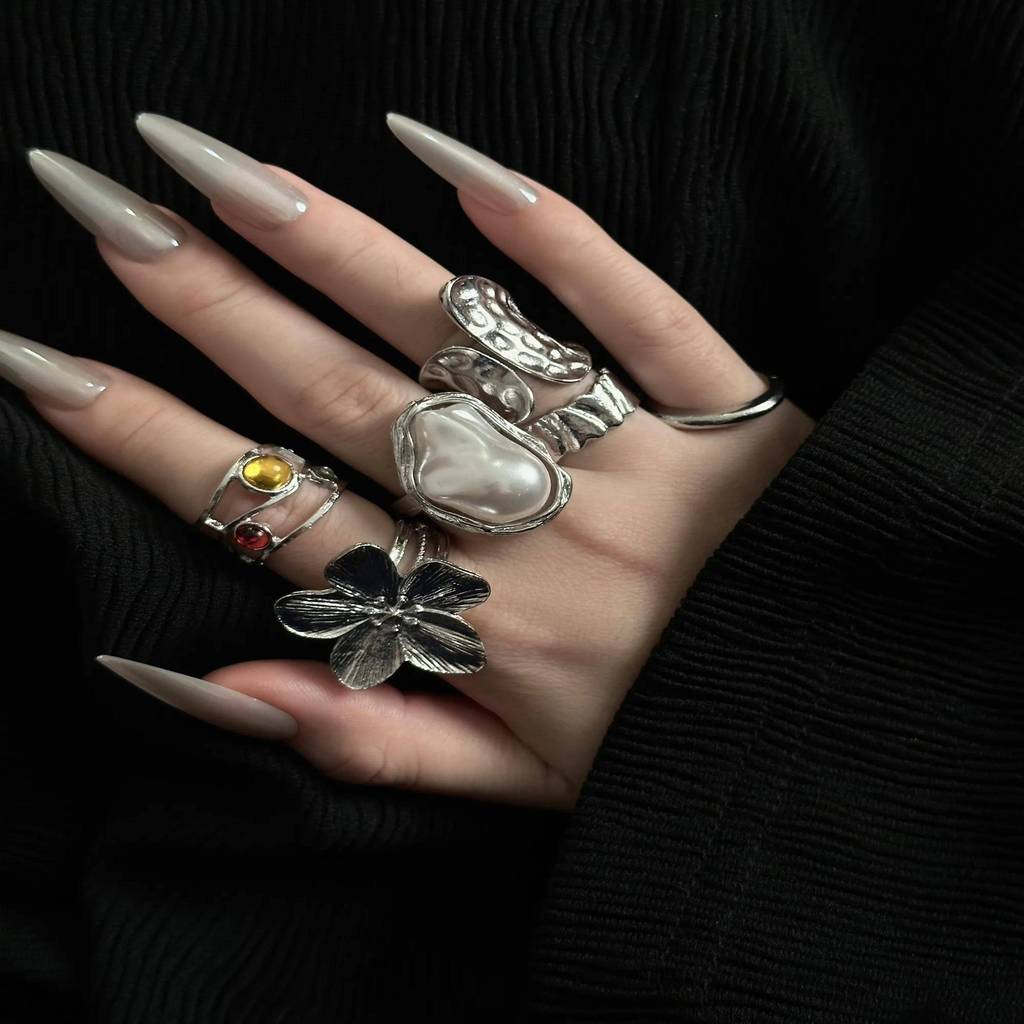[Mesmo estilo do Xiaohongshu] Anel Barroco Design Aberto Anel Fixo Flor Anel Aberto Anel de Diamante