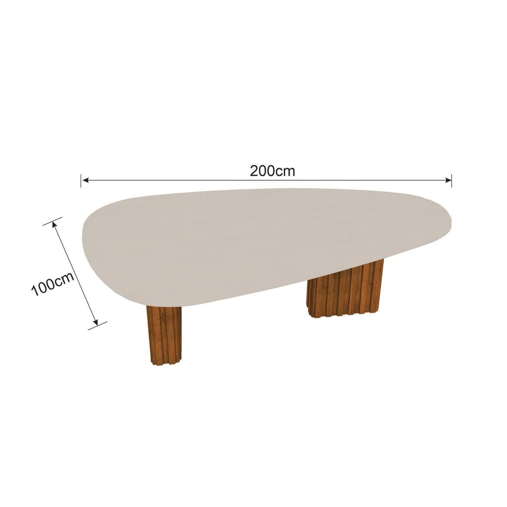 Mesa com Tampo Orgânico com Vidro 75x200x100cm Marrom/Freijo/Off White Freijó/Off White · foto 2