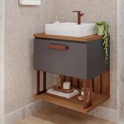 Gabinete Suspenso com Cuba 60cm Mari Espresso Móveis Cinza/Titanium Titanium