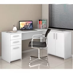 Escrivaninha Mesa Escritório em L Office Nt 2005 2 Gavetas 3 Portas 157cm Branco New Branco