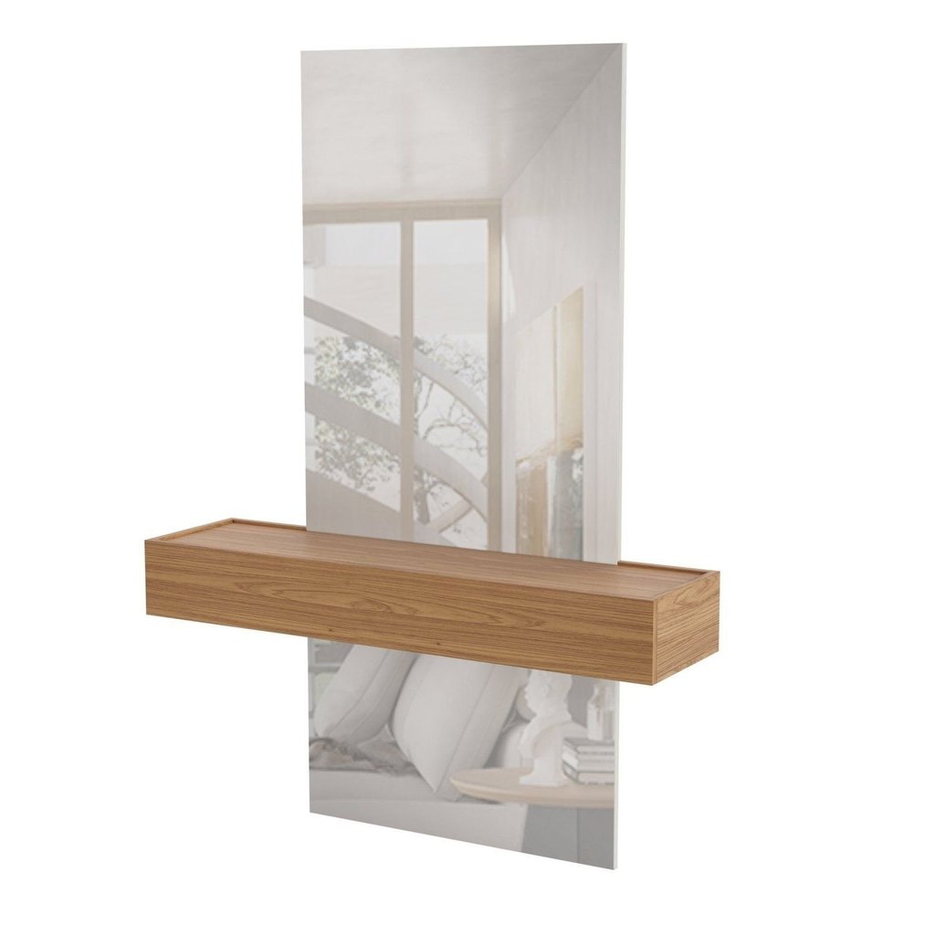 Aparador Suspenso com Espelho 1 Gaveta 100% MDF Freijó Off White 110cm Marrom · foto 2
