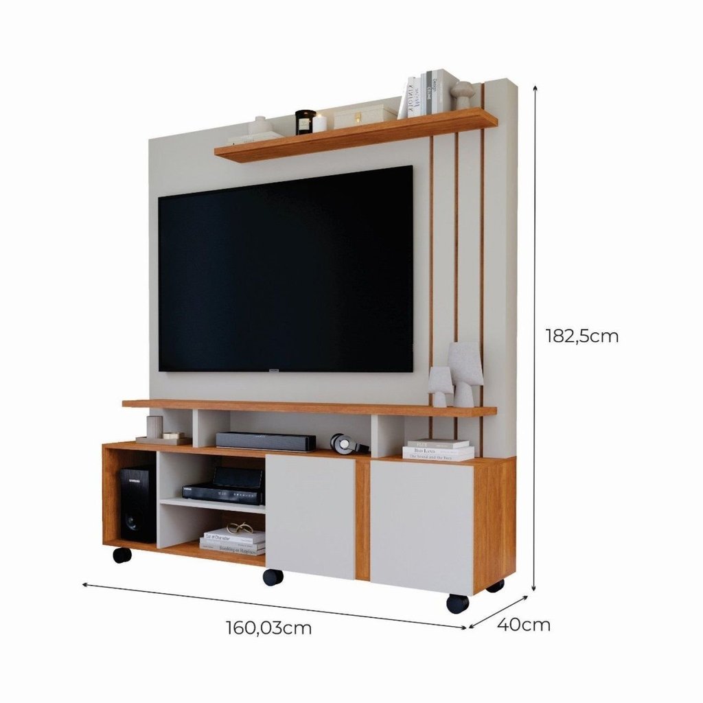 Estante para TV e Home Theater até 55 Polegadas 100% MDF 160CMX182,5cm 2 Portas Valência Branco Off White/Cinamomo · foto 2