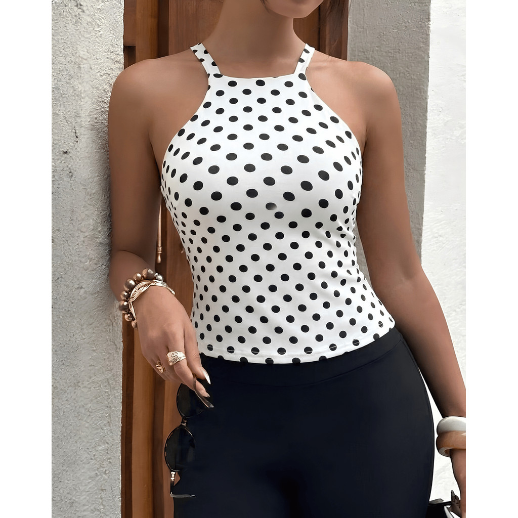 Blusa Regata Feminino Frente Unica Estampada Elegante Poa Regata Sofisticado Casual Suplex Leve