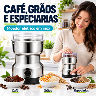 Moedor Triturador De Grãos Café Elétrico 110v Inox Moedor Multifuncional de Café e Especiarias