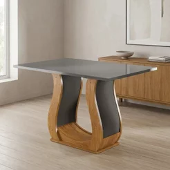 Mesa de Jantar 4 Lugares Retangular Tampo de MDP Nubia Cinza/Mel