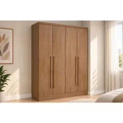 Modulado de Quarto Guarda Roupa c/ 4 Portas e 3 Gavetas Rizon/Linea Cumaru - Novo Horizonte