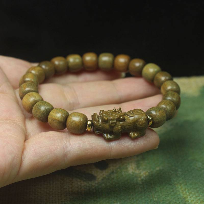 Sândalo verde com contas budistas Pixiu perfumadas pulseira contas antigas estilo chinês sândalo Wenwan pulseira rosário