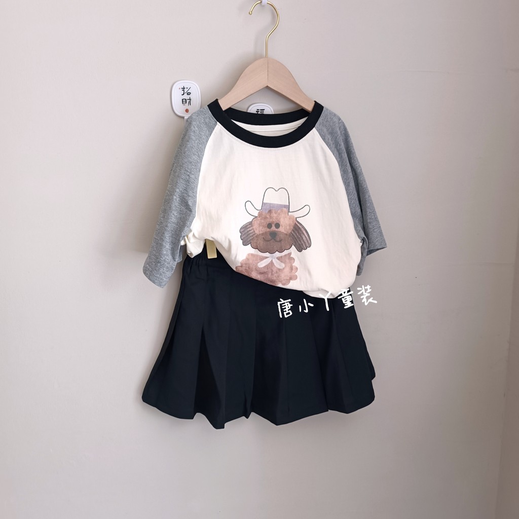 Médio grande crianças puro algodão camiseta dos desenhos animados filhote de cachorro manga Raglan manga curta versão co