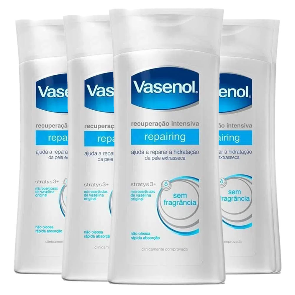 Kit 4 Cremes Hidratantes Corporal Vasenol Recuperação Intensiva Repairing 200ml