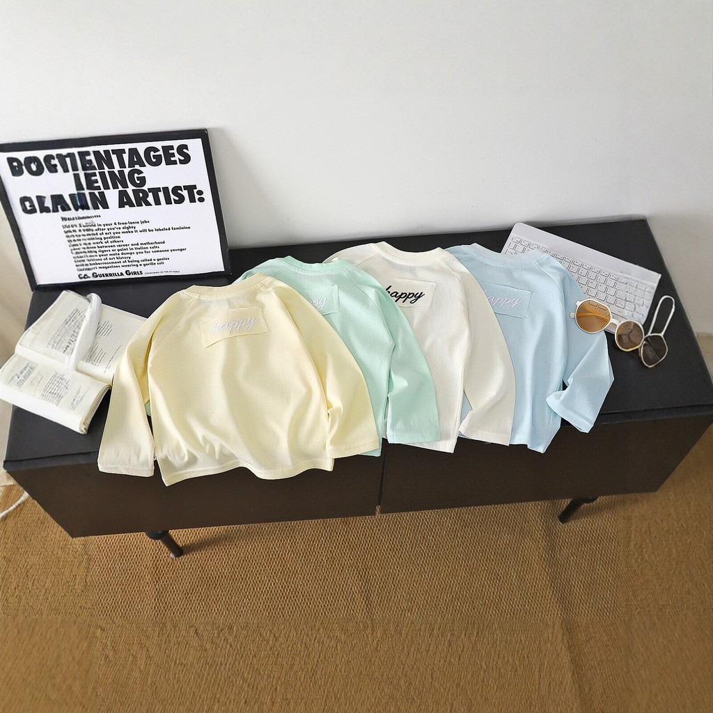 Meninas de manga comprida camiseta solta em torno do pescoço topo primavera outono estilo crianças carta impressa camisa