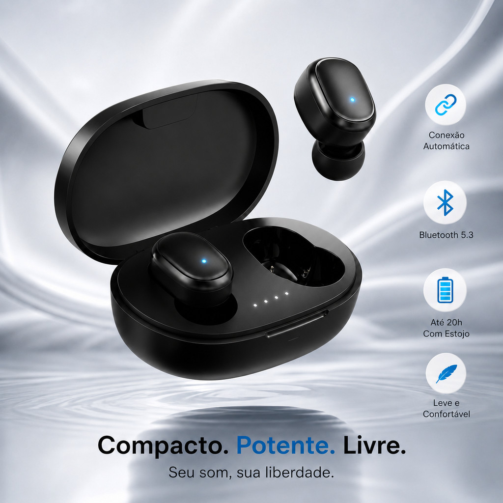 A6S Fone Sem Fio Bluetooth Intra Auricular com Microfone e Estojo Portátil