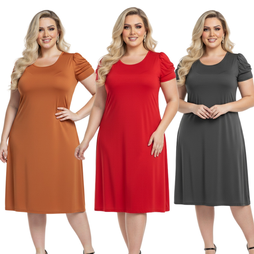 Vestido de manga soltinho larguinho leve Tamanho único modinha Liso Confortável