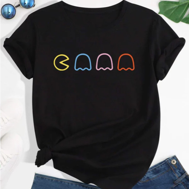 CAMISETA FEMININA PAC MAN COME COME DE ALGODÃO ESTAMPADA prime