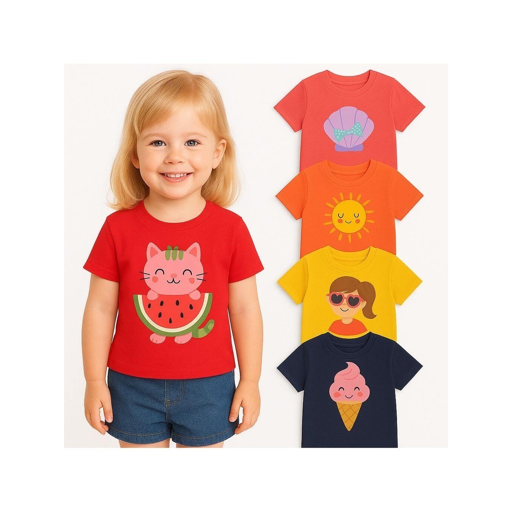 Kit 2 Camisetas de Verão Infantil Menina -Kit 2 Blusas para Meninas Verão Sortidas- Camisa Feminina Verão