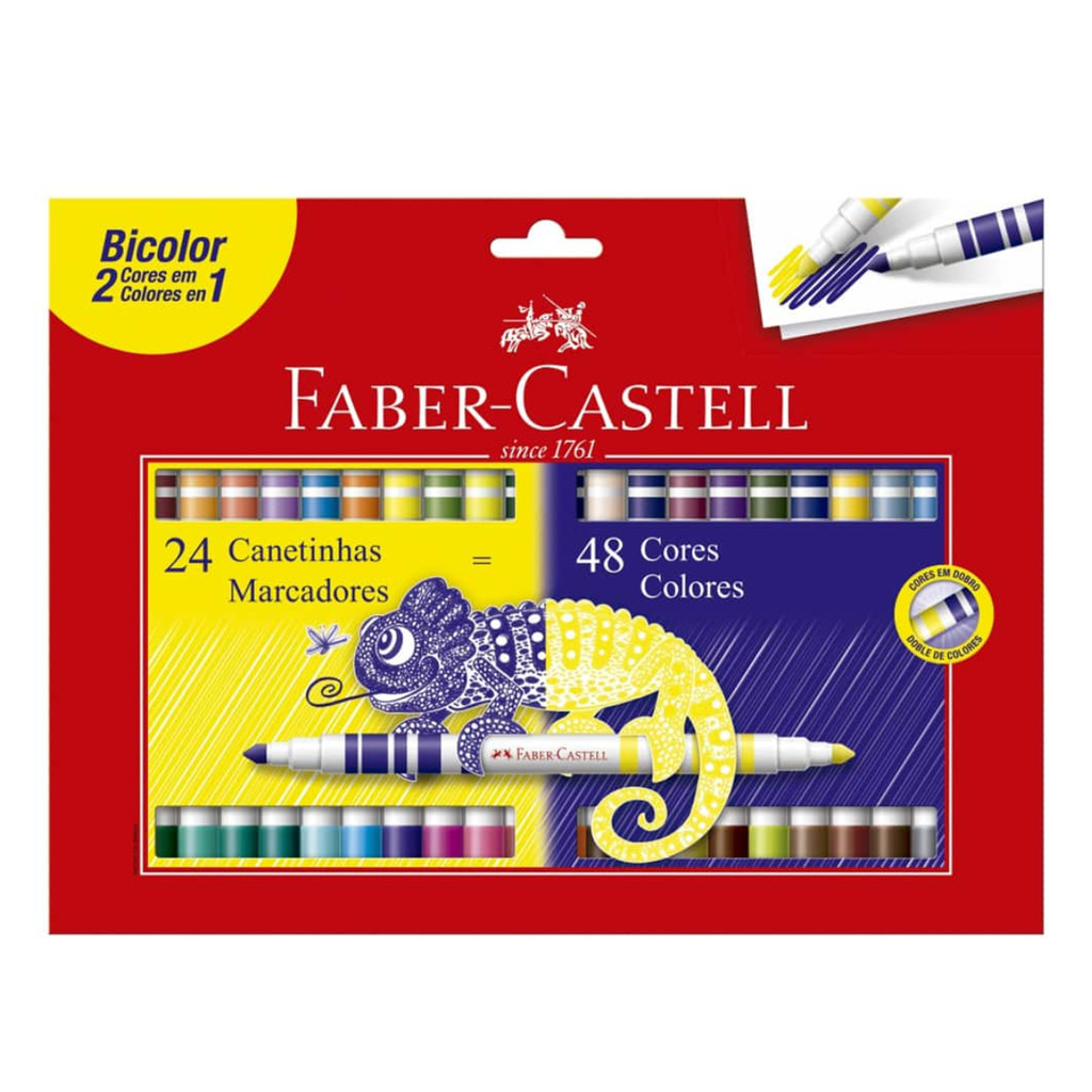 Canetinha Hidrográfica Bicolor 24/48cores – Faber- Castell em Oferta na Shopee