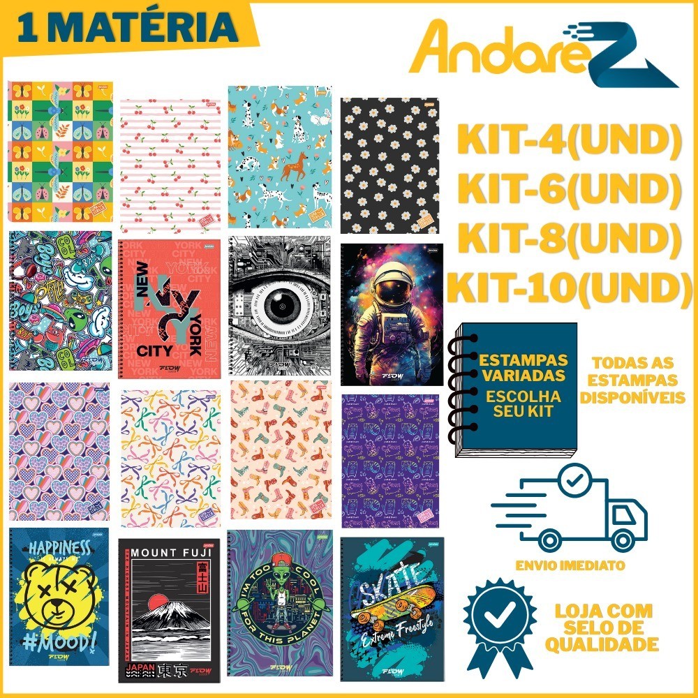 Kit Cadernos 1 Materia 4 a 10 Und Capa Dura Universitário Jandaia A4 Masculino Feminino Flow Stela em Oferta na Shopee