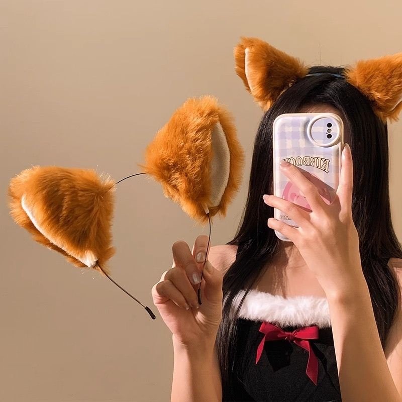 Bonito Café Orelhas De Raposa Bandana De Pelúcia cosplay Rosto Feminino Maquiagem Foto Adereços Acessórios Para O Cabelo