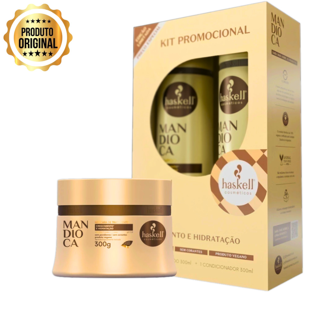 Haskell Kit Trio Mandioca 3x300 ml para Cabelos 5x Mais Fortes e Hidratados | Compre Agora