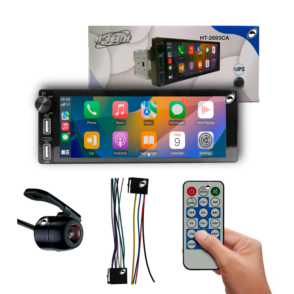 Multimídia Traseira 1 Din 6.8" HT-2693CA Android Auto Car Play H-tech + Câmera de Ré em Oferta na Shopee