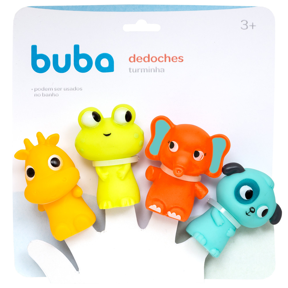 Dedoches Turminha Buba Brinquedo Infantil Banho Bebe Menino Menina 4 Bichinhos Banho Buba