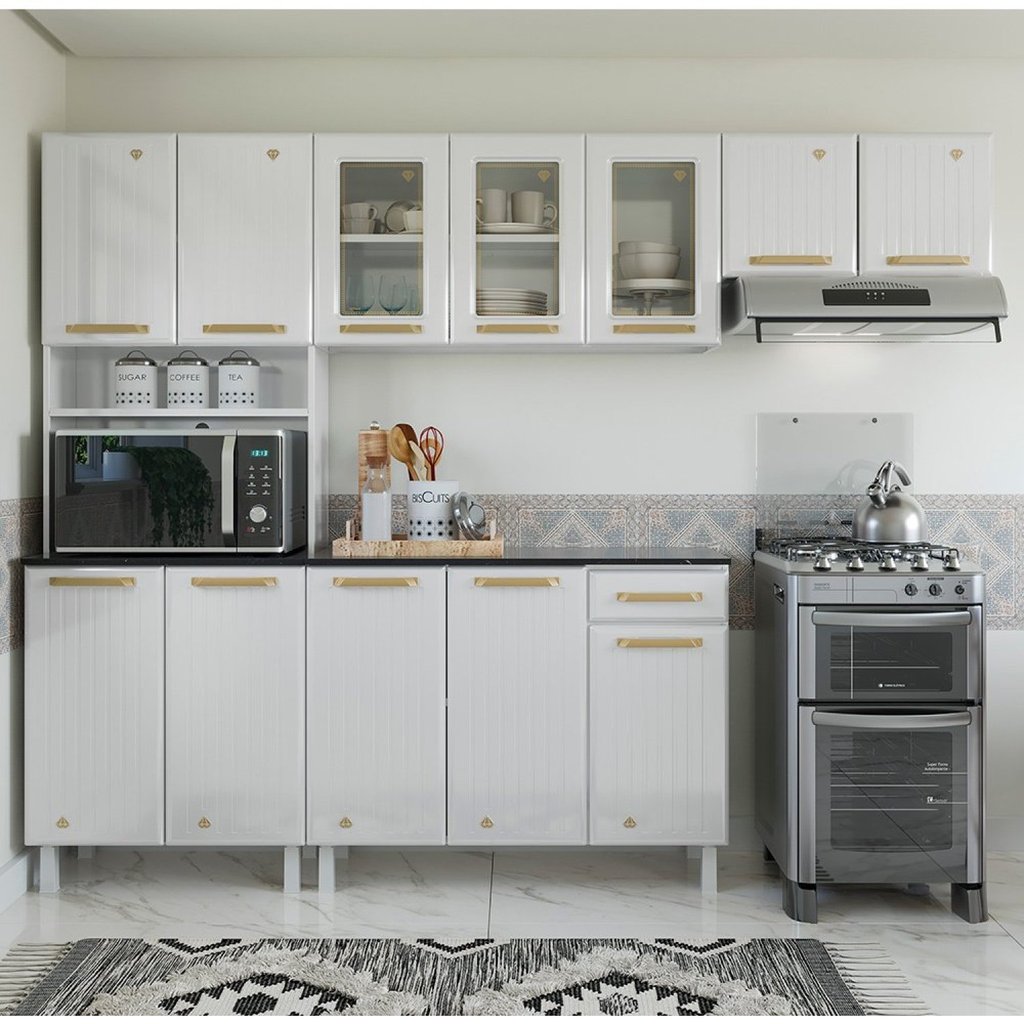 Cozinha de Aço Compacta 4 Peças 12 Portas 1 Gaveta Diamante Branco em Oferta na Shopee