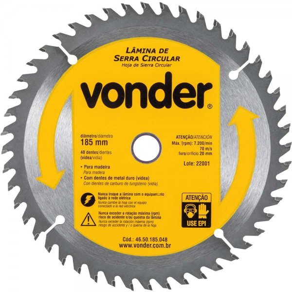 Lâmina Serra Circular C/Vídea 185x20 mm 48 Dentes VONDER