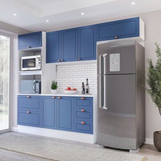 Cozinha Pérola 4 Peças Torre Quente Aéreo 3 Portas e Balcão 2 Gavetas 3 Portas com Tampo Yescasa Branco/Azul em Oferta na Shopee