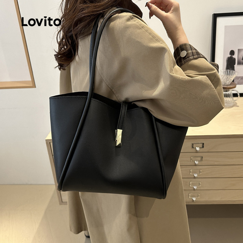 Detalhes do Lovito Bolsa de Ombro Casual de Grande Capacidade para mulheres LFA98150