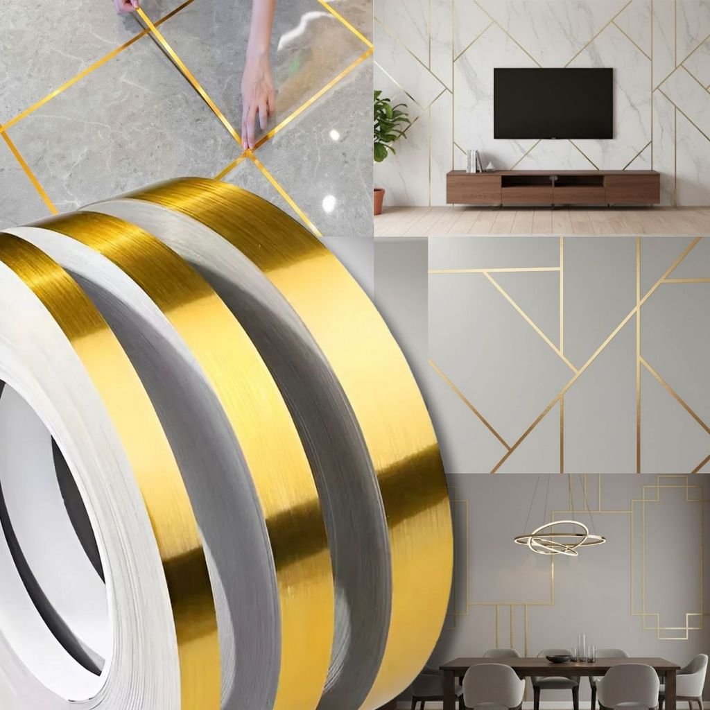 Kit 2 Fitas Decorativa Autocolante Dourada 50M Metalizada Premium Parede Piso Teto Impermeável Liso em Oferta na Shopee