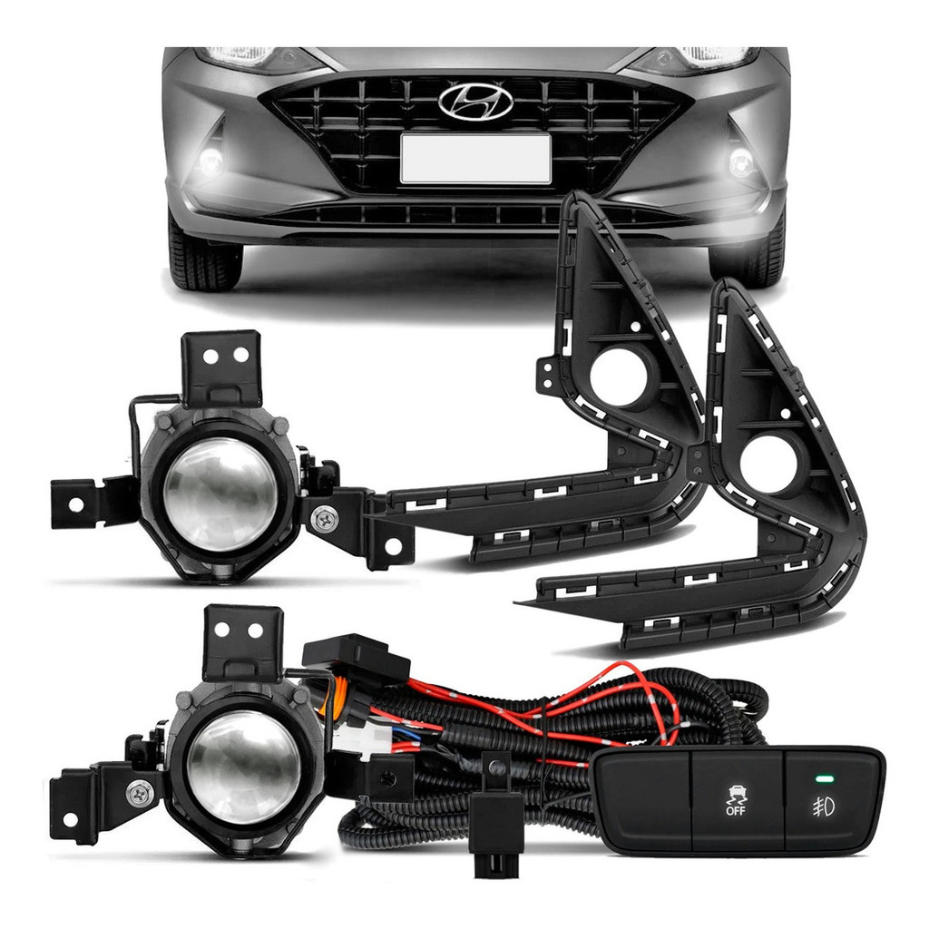 KIT FAROL AUXILIAR MILHA SHOCKLIGTH  HYNDAI HB20 2020 A 2022 MOLDURA PRETA BOTAO MODELO ORIGINAL em Oferta na Shopee