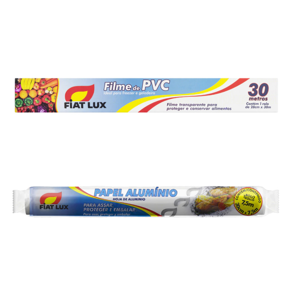Kit Fiat Lux Filme PVC 30m Papel Alumínio 7,5m Cozinha Evite Odor e Desperdício com Kit Filme PVC e Alumínio