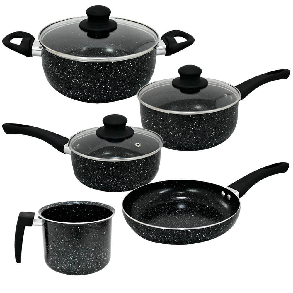 Conjunto de Panelas de Indução Antiaderente Cerâmica Berlim Preta 5 peças - Hauskraft em Oferta na Shopee