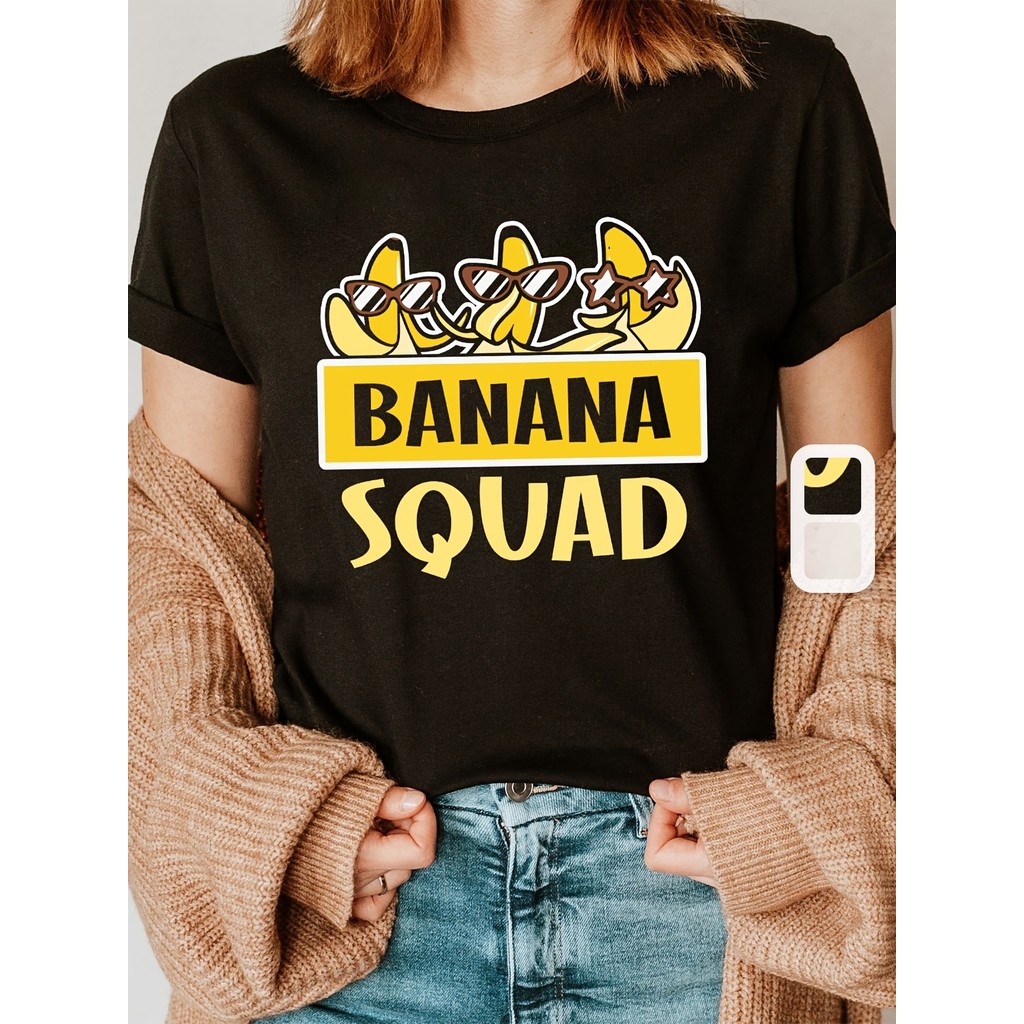 Camiseta Feminina Banana Squad Estrelas Graphic Print Algodão Confortável Divertida Estilosa Moda Verão