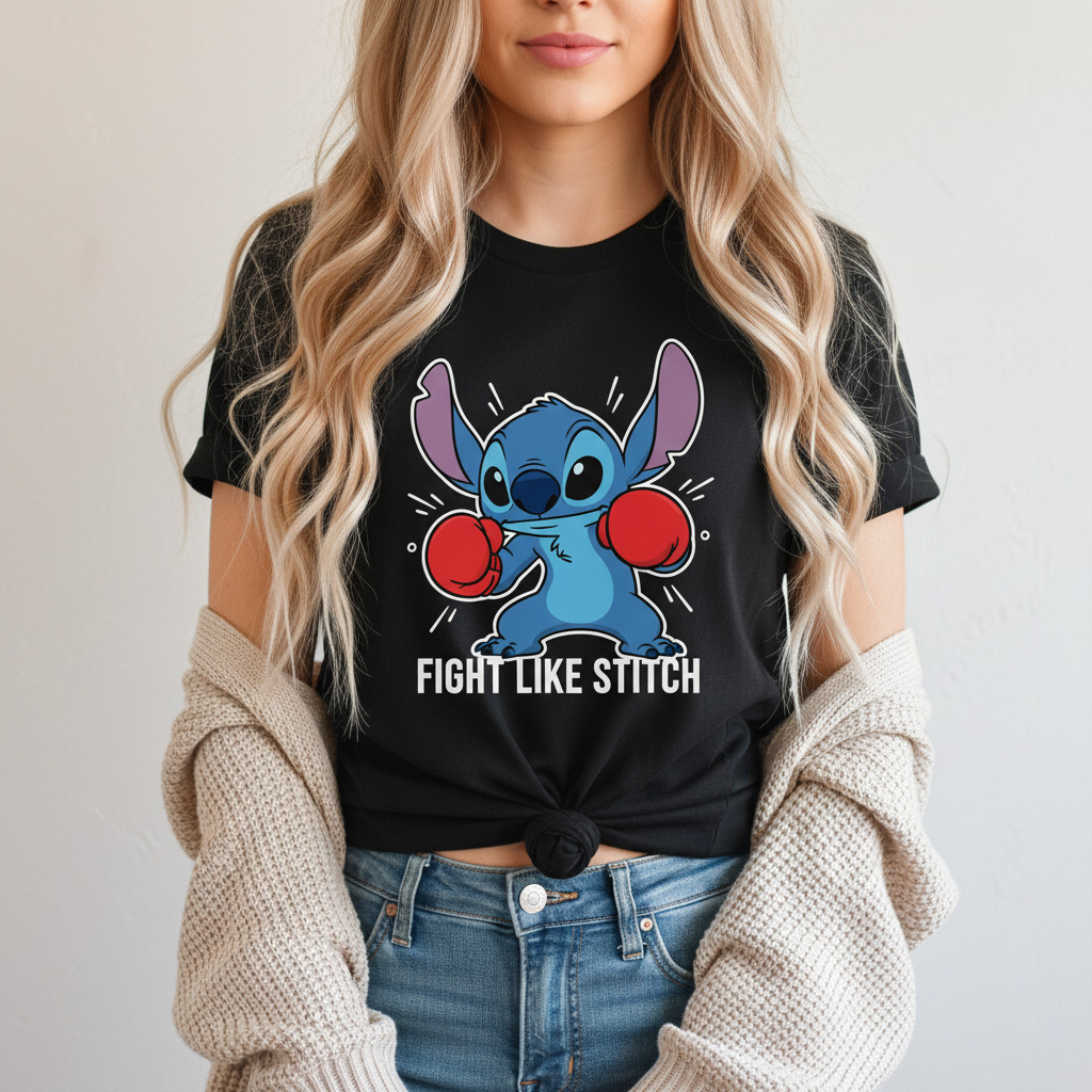 BR.Moonlight Camiseta Stitch Boxe Treino Luvas Azul Fofo Estampada Confortável Divertida Esportiva Moda Casual