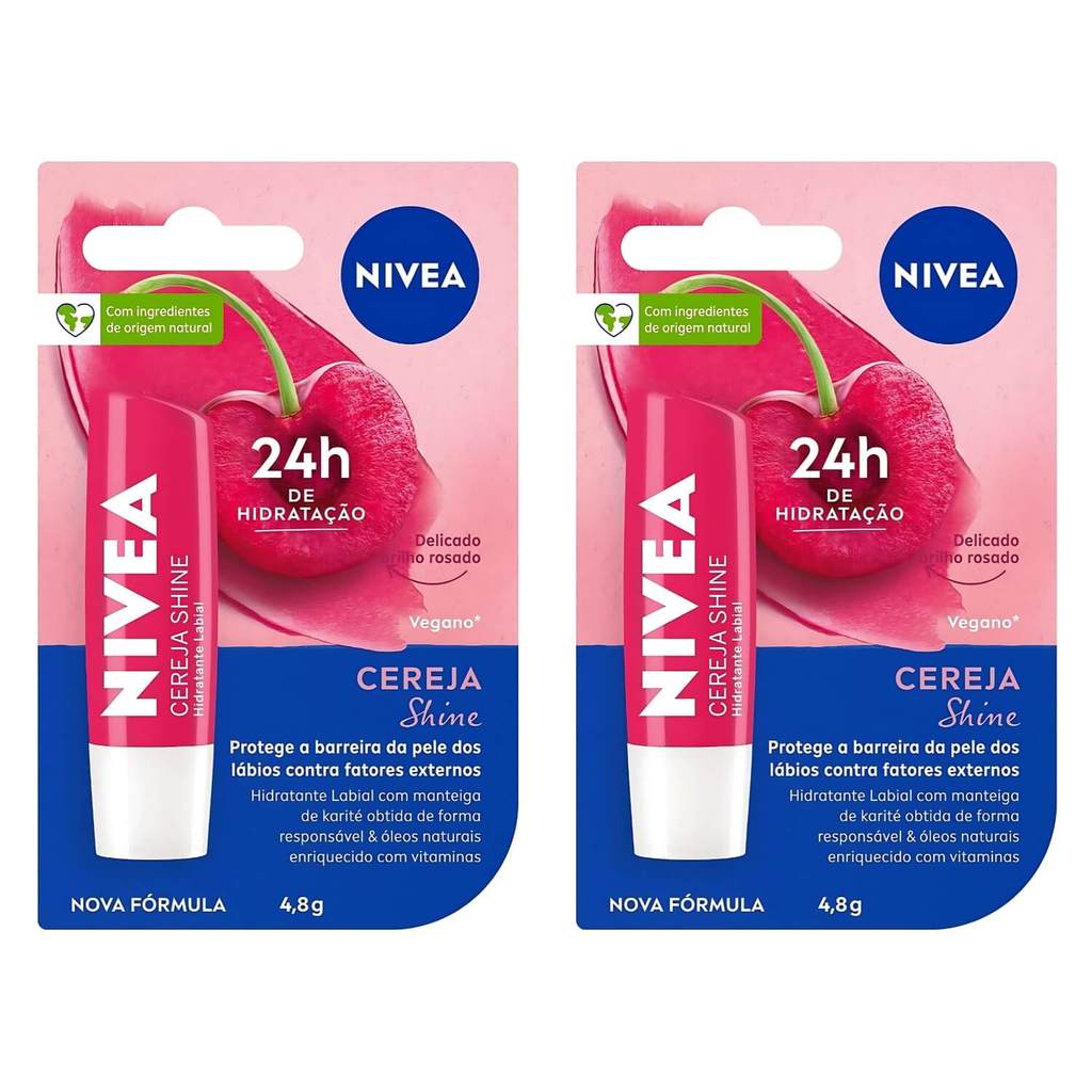 Hidratante Labial Nivea Cereja Shine 4,8g - Kit 2 unidades