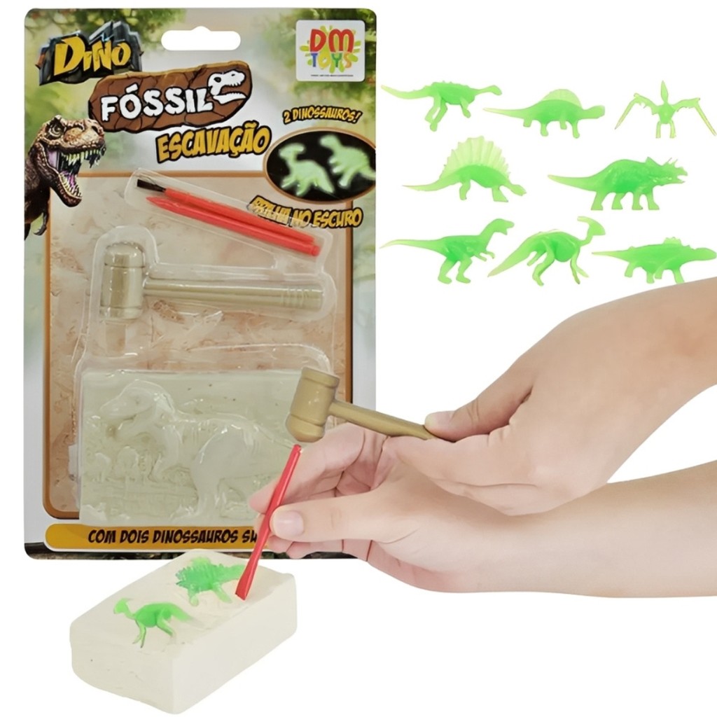 Dino Fóssil Escavação Brilha No Escuro Dmt5755 - Dm Toys